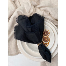 Comme Ça Linen Serviettes With Frayed Edge - Black