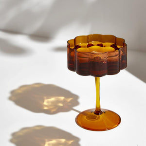 set-of-two-wave-coupe-glasses-amber, filled with liquid