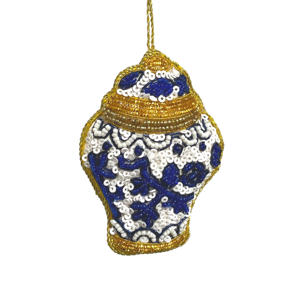 Ginger Jar Ornament - White Sequins