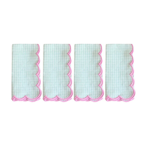 Kyoto Green Serviettes - Green Gingham with Pink scalloped Edges