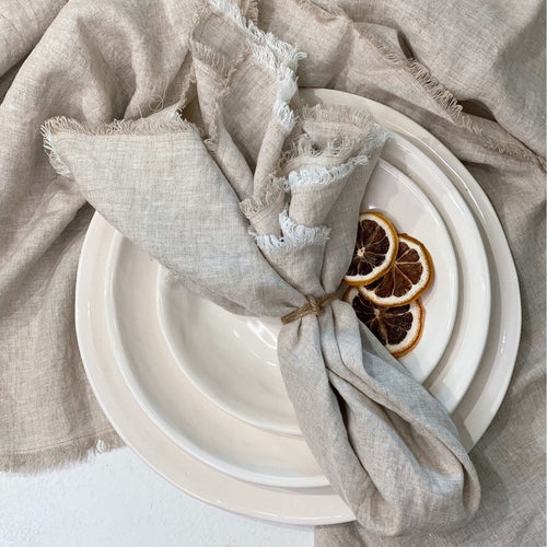 Comme Ça Linen Serviettes With Frayed Edge - Natural