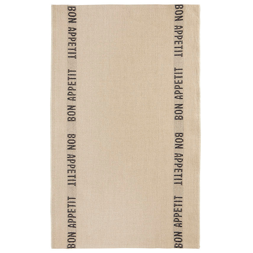 Bon Appetit Linen Tea Towel | Natural/Black