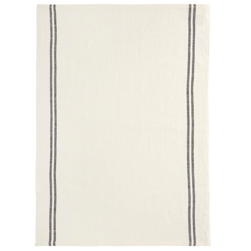Country Linen Tea Towel - White/Black