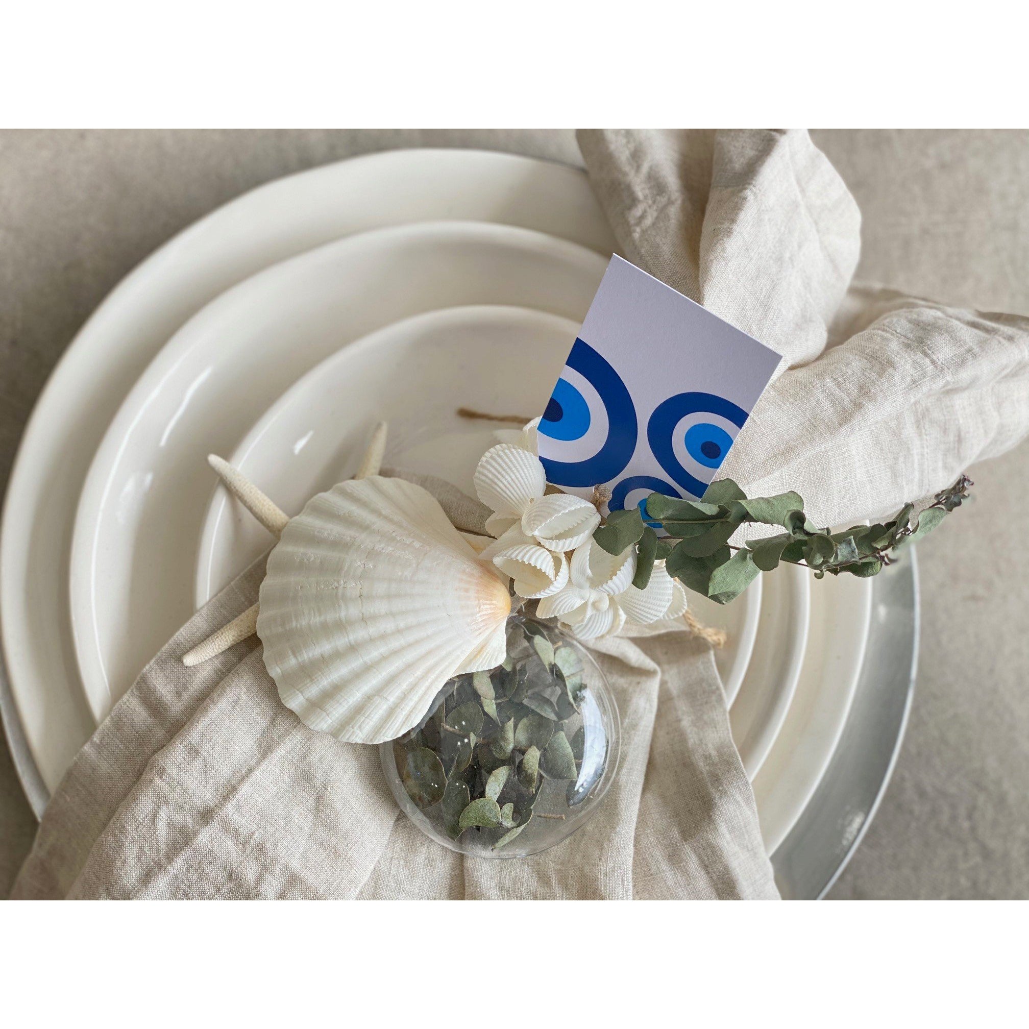 blue-lucky-protecting-evil-eye-gift-tag, white serviette