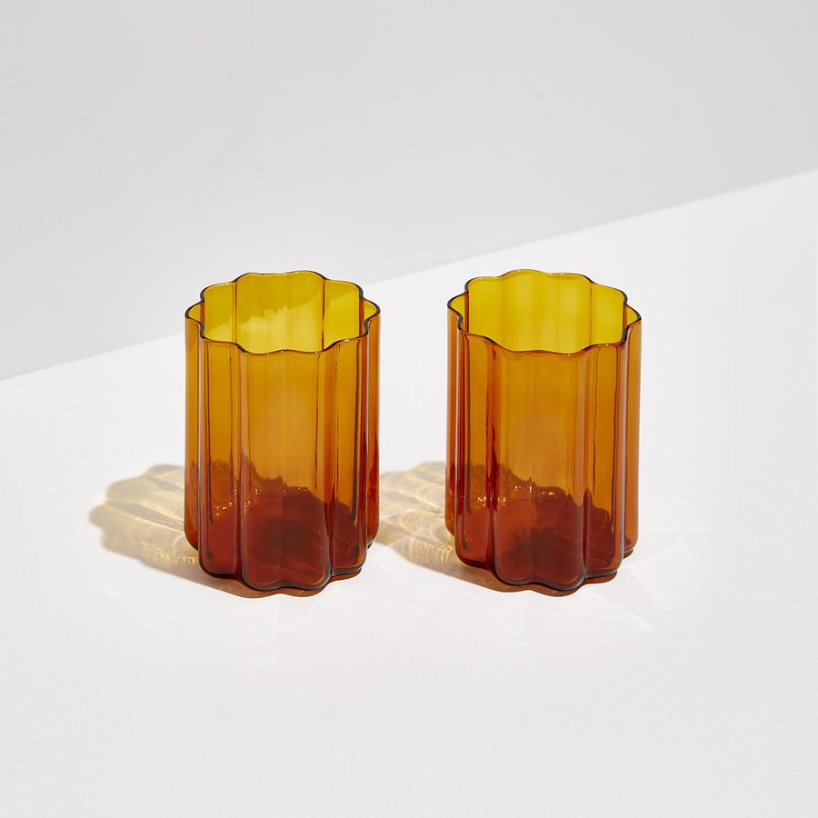 set-of-two-wave-glasses-amber, frontside